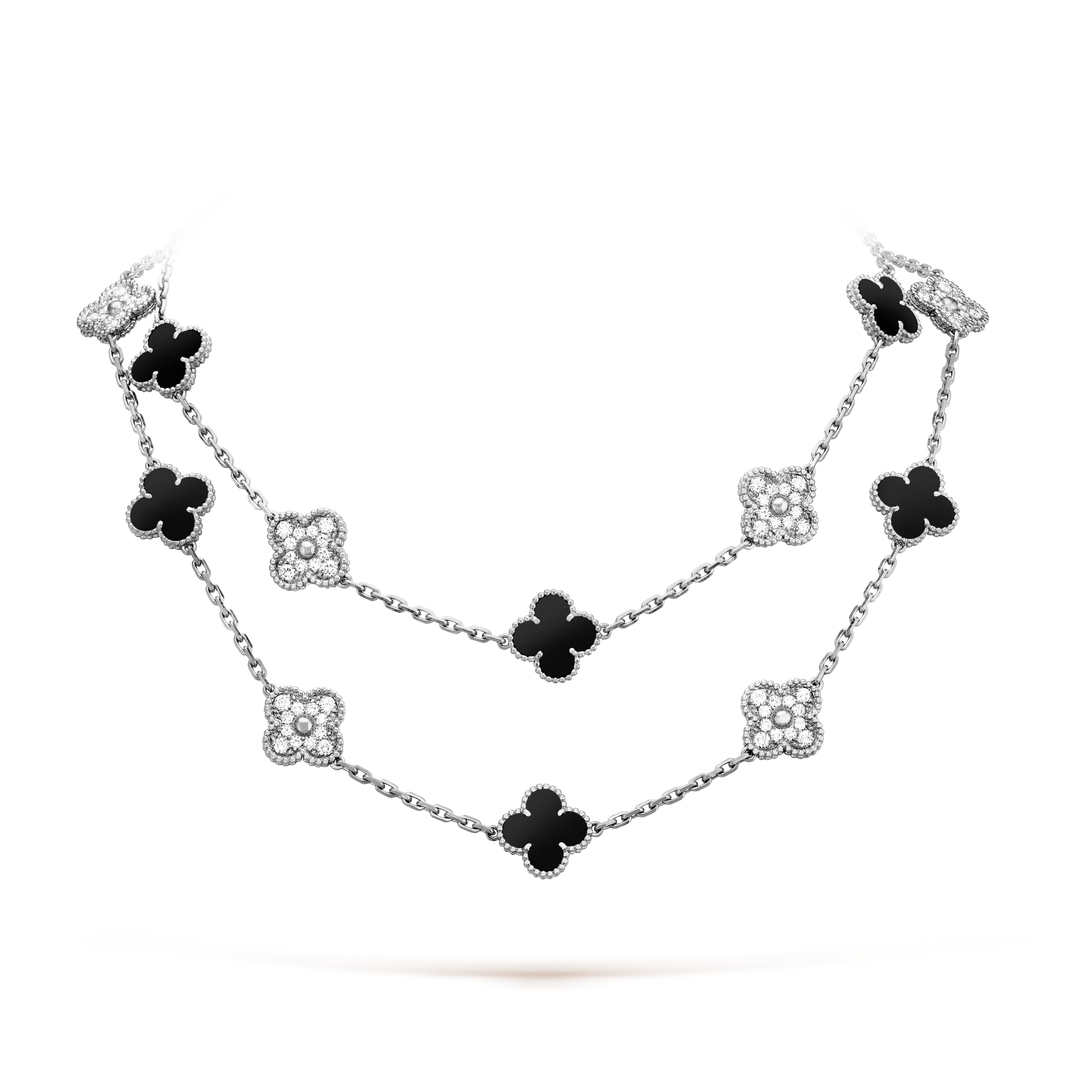 [Super Jewellery]CLOVER 20 MOTIFS ONYX DIAMOND SILVER