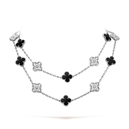 [Super Jewellery]CLOVER 20 MOTIFS ONYX DIAMOND SILVER