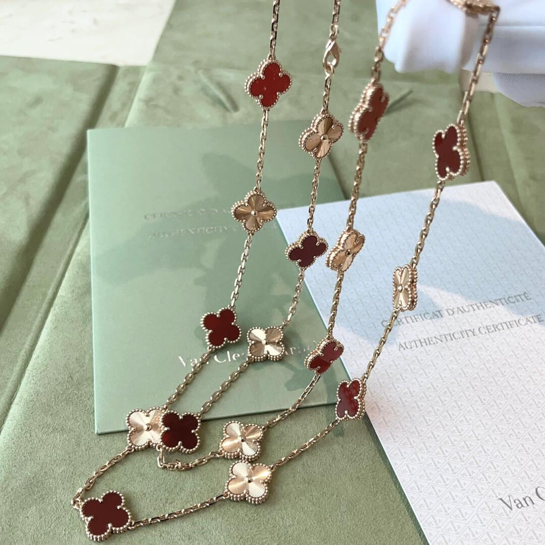[Super Jewellery]CLOVER 20 MOTIFS LASER CARNELIAN NECKLACE