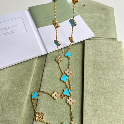[Super Jewellery]CLOVER 20 MOTIFS TURQUOISE DIAMOND NECKLACE