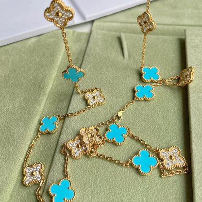 [Super Jewellery]CLOVER 20 MOTIFS TURQUOISE DIAMOND NECKLACE