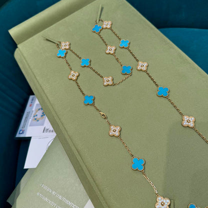 [Super Jewellery]CLOVER 20 MOTIFS TURQUOISE DIAMOND NECKLACE