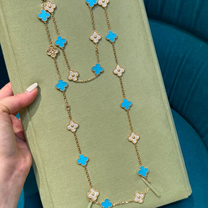 [Super Jewellery]CLOVER 20 MOTIFS TURQUOISE DIAMOND NECKLACE