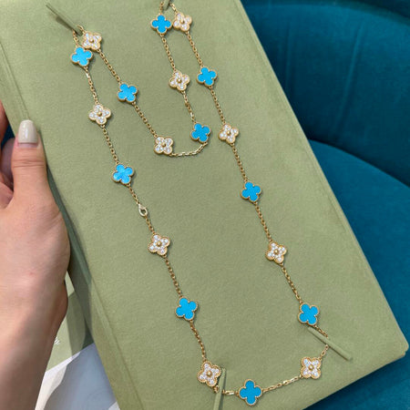 [Super Jewellery]CLOVER 20 MOTIFS TURQUOISE DIAMOND NECKLACE