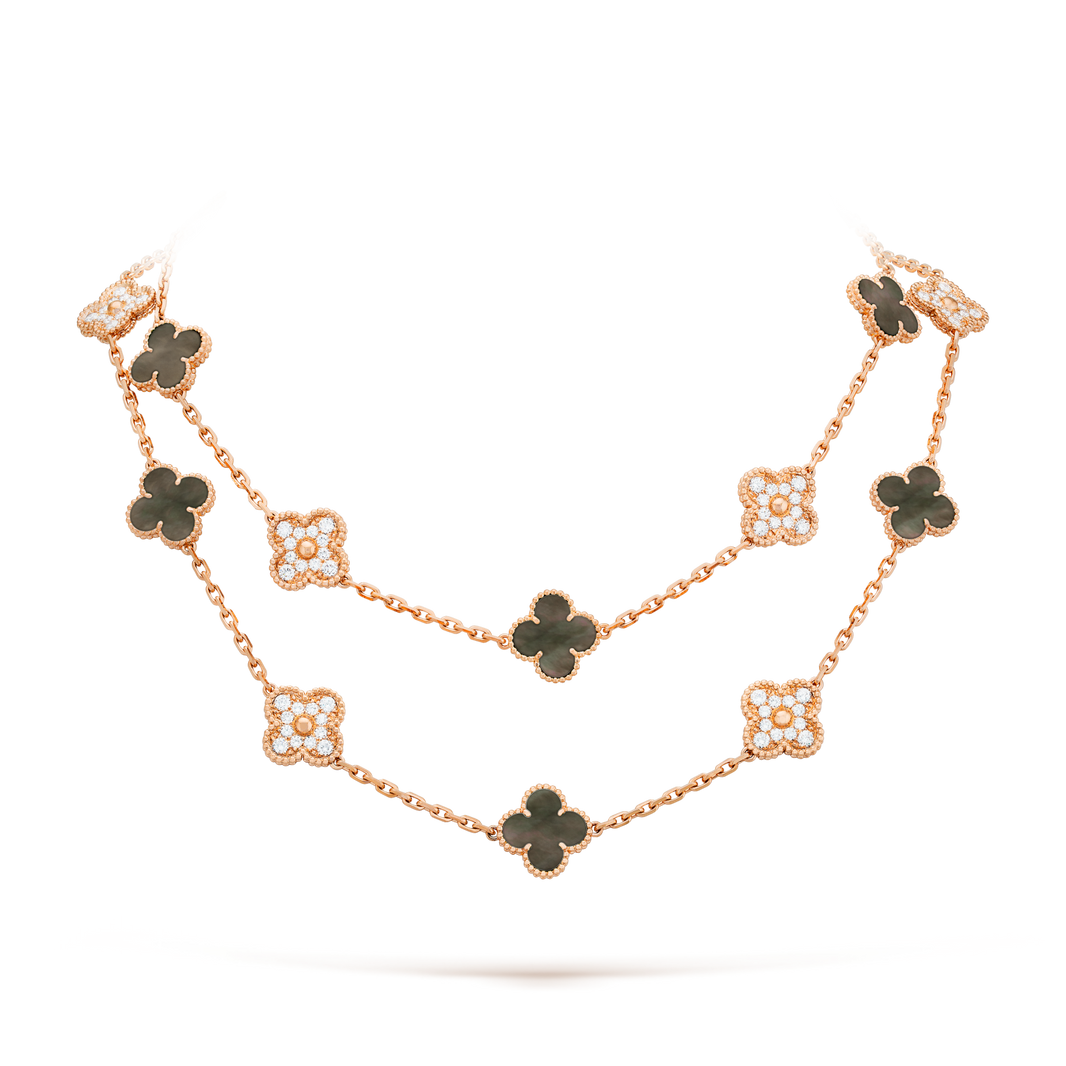 [Super Jewellery]CLOVER 20 MOTIFS DARK MOP DIAMOND  NECKLACE