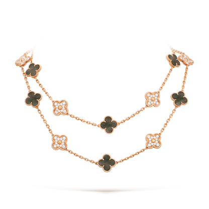 [Super Jewellery]CLOVER 20 MOTIFS DARK MOP DIAMOND  NECKLACE