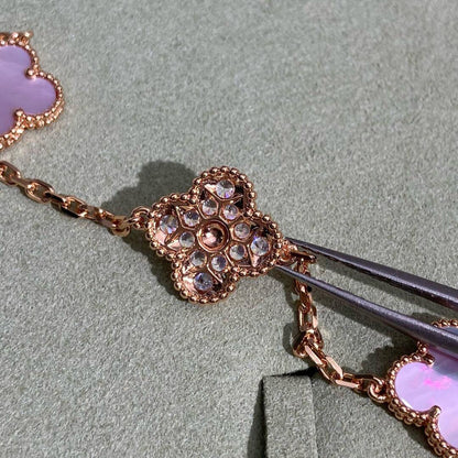 [Super Jewellery]CLOVER 10 MOTIFS DIAMOND PINK MOP NECKLACE