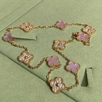 [Super Jewellery]CLOVER 10 MOTIFS DIAMOND PINK MOP NECKLACE
