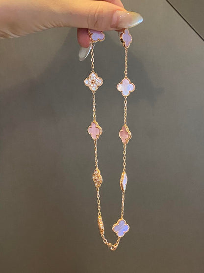 [Super Jewellery]CLOVER 10 MOTIFS DIAMOND PINK MOP NECKLACE