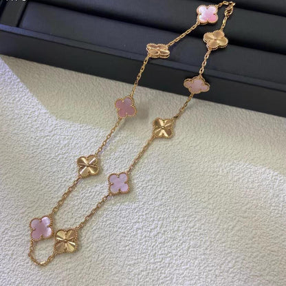 [Super Jewellery]CLOVER 10 MOTIFS  LASER PINK MOP NECKLACE