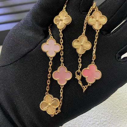 [Super Jewellery]CLOVER 10 MOTIFS  LASER PINK MOP NECKLACE