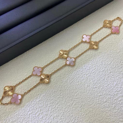 [Super Jewellery]CLOVER 10 MOTIFS  LASER PINK MOP NECKLACE