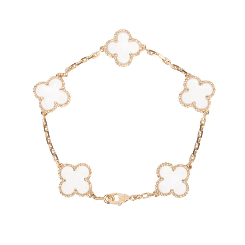[Super Jewellery]CLOVER 5 MOTIF ROCK CRYSTAL BRACELET