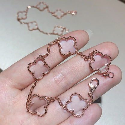 [Super Jewellery]CLOVER 5 MOTIF ROCK CRYSTAL BRACELET