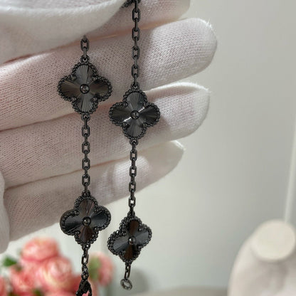 [Super Jewellery]CLOVER 5 MOTIF BLACK BRACELET