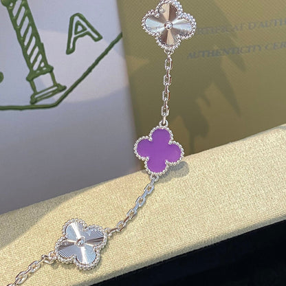 [Super Jewellery]CLOVER  5 MOTIFS  PURPLE VIOLET BRACELET SILVER