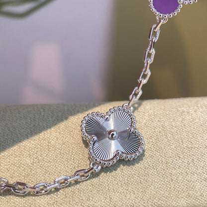 [Super Jewellery]CLOVER  5 MOTIFS  PURPLE VIOLET BRACELET SILVER