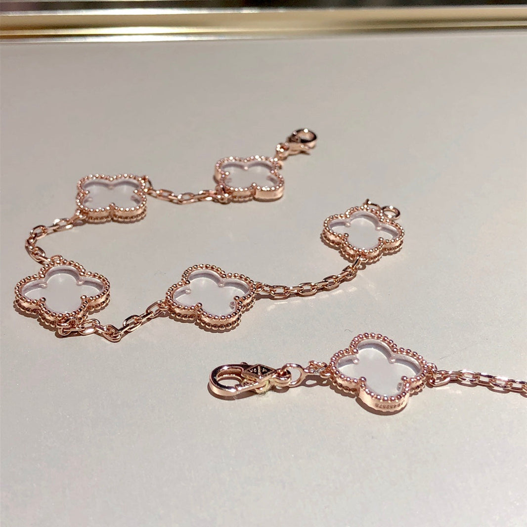 [Super Jewellery]CLOVER 5 MOTIF ROCK CRYSTAL BRACELET