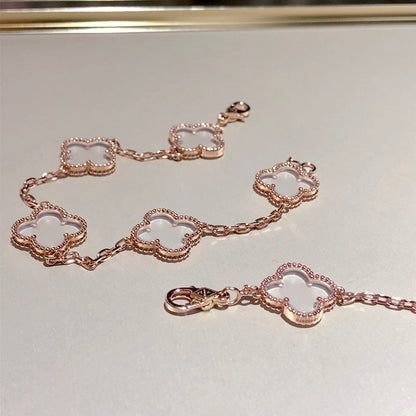 [Super Jewellery]CLOVER 5 MOTIF ROCK CRYSTAL BRACELET