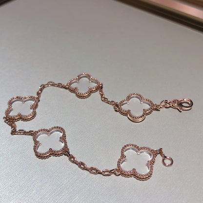 [Super Jewellery]CLOVER 5 MOTIF ROCK CRYSTAL BRACELET
