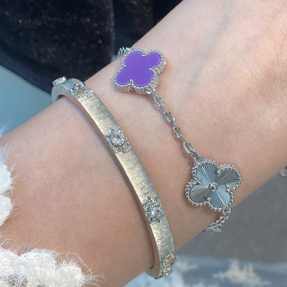 [Super Jewellery]CLOVER  5 MOTIFS  PURPLE VIOLET BRACELET SILVER