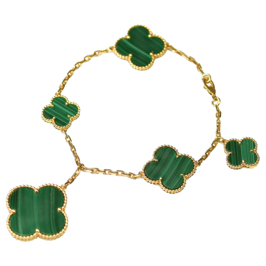 [Super Jewellery]MAGIC CLOVER MALACHITE GOLD BRACELET 5 MOTIFS