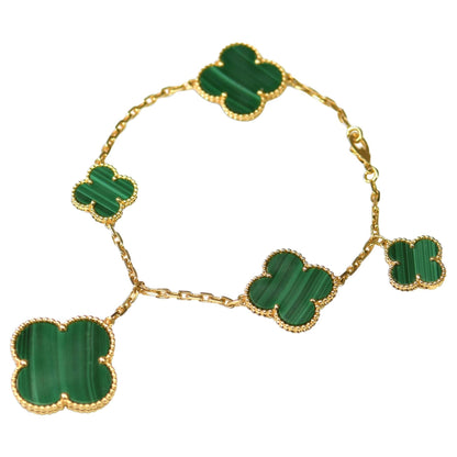 [Super Jewellery]MAGIC CLOVER MALACHITE GOLD BRACELET 5 MOTIFS