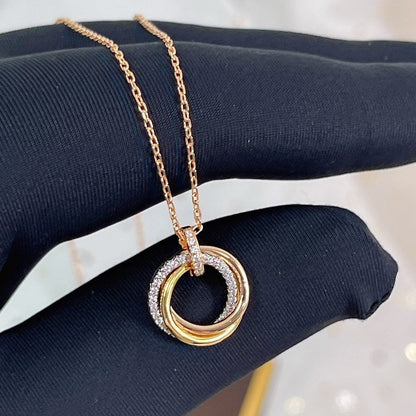 [Super Jewellery]TRINITY NECKLACE SILVER GOLD PINK GOLD DIAMONDS