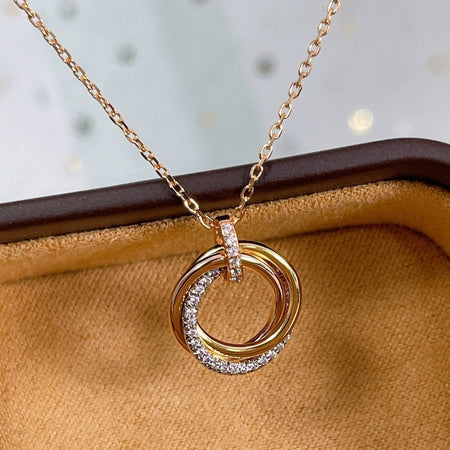 [Super Jewellery]TRINITY NECKLACE SILVER GOLD PINK GOLD DIAMONDS