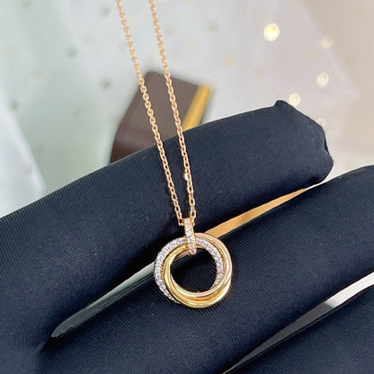 [Super Jewellery]TRINITY NECKLACE SILVER GOLD PINK GOLD DIAMONDS