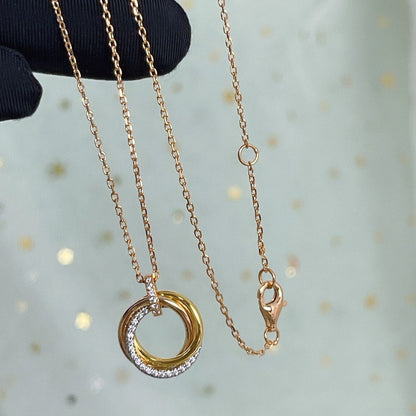 [Super Jewellery]TRINITY NECKLACE SILVER GOLD PINK GOLD DIAMONDS