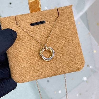 [Super Jewellery]TRINITY NECKLACE SILVER GOLD PINK GOLD DIAMONDS