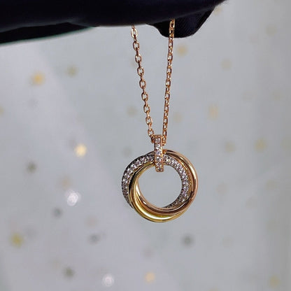 [Super Jewellery]TRINITY NECKLACE SILVER GOLD PINK GOLD DIAMONDS