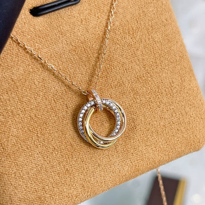 [Super Jewellery]TRINITY NECKLACE SILVER GOLD PINK GOLD DIAMONDS