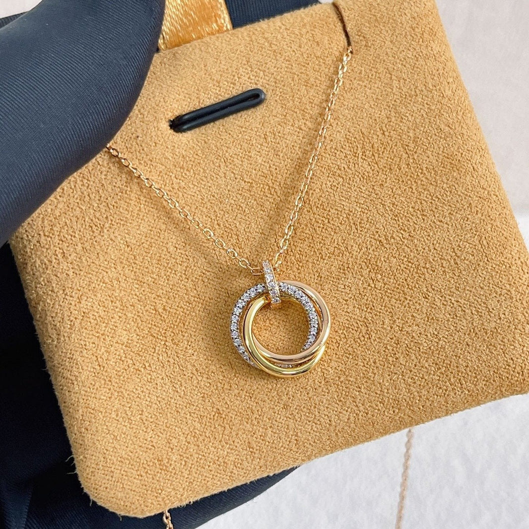 [Super Jewellery]TRINITY NECKLACE SILVER GOLD PINK GOLD DIAMONDS