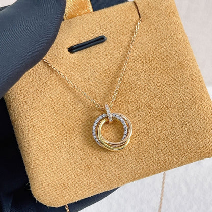[Super Jewellery]TRINITY NECKLACE SILVER GOLD PINK GOLD DIAMONDS