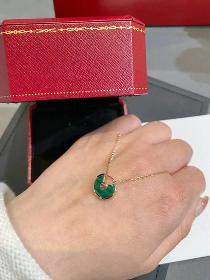 [Super Jewellery]AMULETTE ROSE GOLD MALACHITE NECKLACE