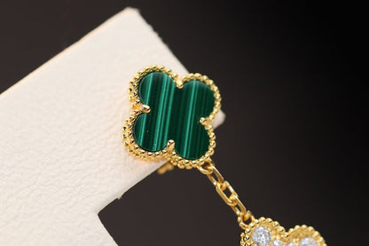 [Super Jewellery]CLOVER EARRINGS GOLD MALACHITE DIAMOND 3 MOTIF