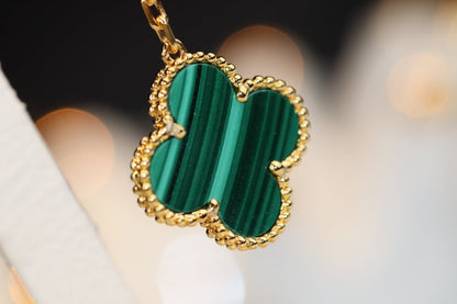 [Super Jewellery]CLOVER EARRINGS GOLD MALACHITE DIAMOND 3 MOTIF