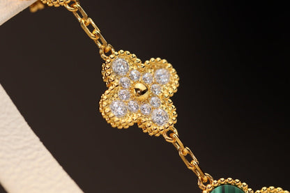 [Super Jewellery]CLOVER EARRINGS GOLD MALACHITE DIAMOND 3 MOTIF