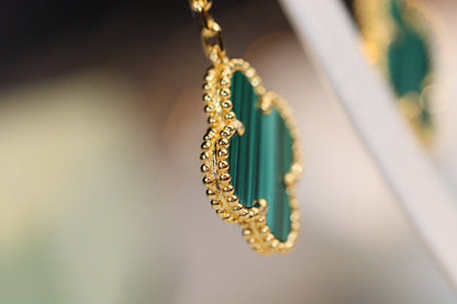 [Super Jewellery]CLOVER EARRINGS GOLD MALACHITE DIAMOND 3 MOTIF