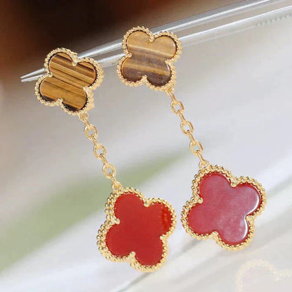 [Super Jewellery]CLOVER  2 MOTIF  TIGER EYE CARNELIAN EARRINGS
