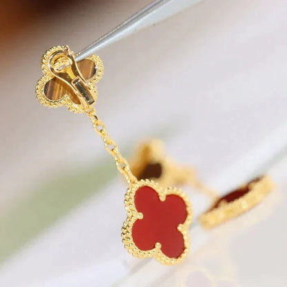 [Super Jewellery]CLOVER  2 MOTIF  TIGER EYE CARNELIAN EARRINGS