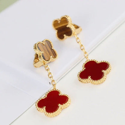 [Super Jewellery]CLOVER  2 MOTIF  TIGER EYE CARNELIAN EARRINGS
