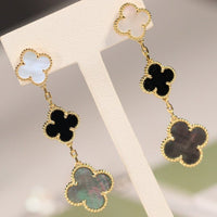[Super Jewellery]CLOVER EARRINGS GOLD ONYX MOP 3 MOTIF