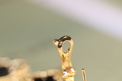 [Super Jewellery]CLOVER EARRINGS GOLD ONYX MOP 3 MOTIF