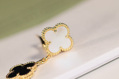 [Super Jewellery]CLOVER EARRINGS GOLD ONYX MOP 3 MOTIF