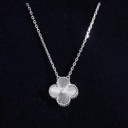 [Super Jewellery]CLOVER  15MM DIAMOND LASER NECKLACE SILVER