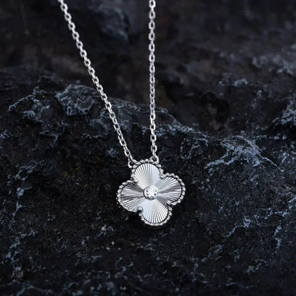 [Super Jewellery]CLOVER  15MM DIAMOND LASER NECKLACE SILVER