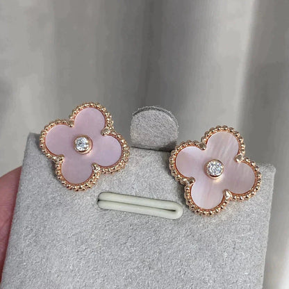 [Super Jewellery]CLOVER MEDIUM 1 MOTIFS  PINK MOP DIAMOND EARRINGS